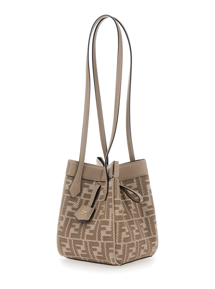 Fendi Women 'Mini Origami' Beige Crossbody Bag With All-Over Ff Logo In Cotton Blend Woman
