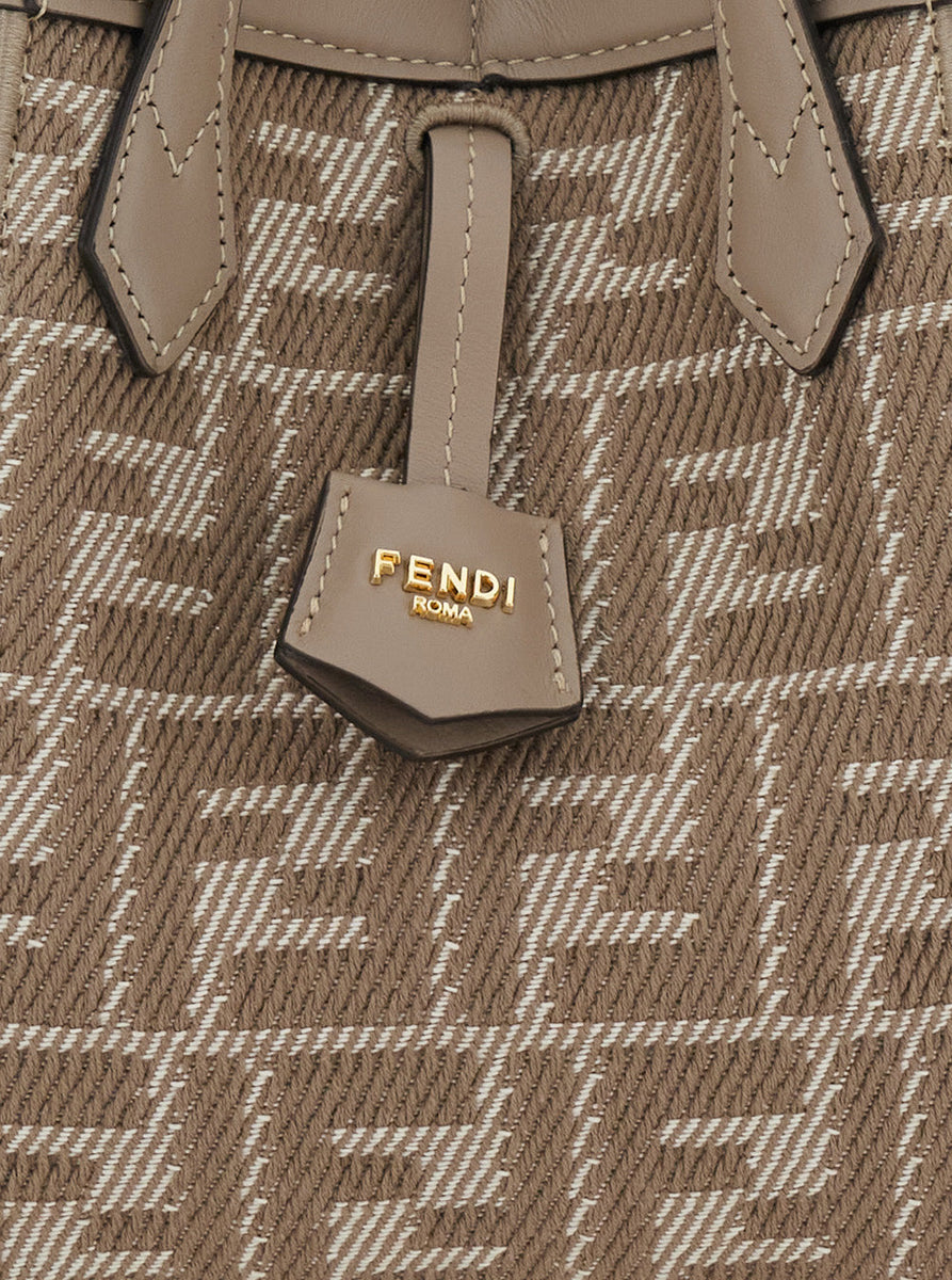 Fendi Women 'Mini Origami' Beige Crossbody Bag With All-Over Ff Logo In Cotton Blend Woman