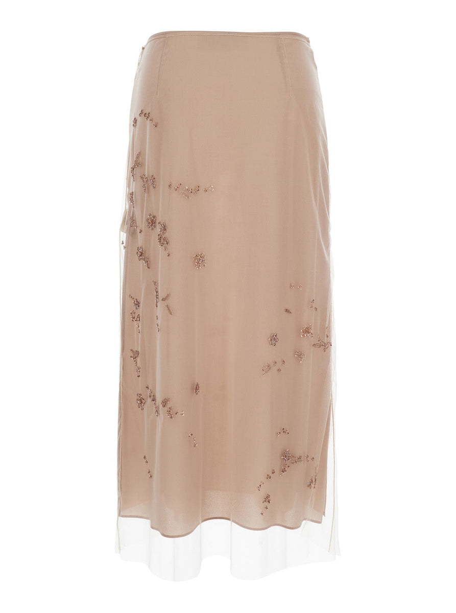 Fendi Women Pink Skirt With Layered Design And Bead Decorations In Fabric Woman