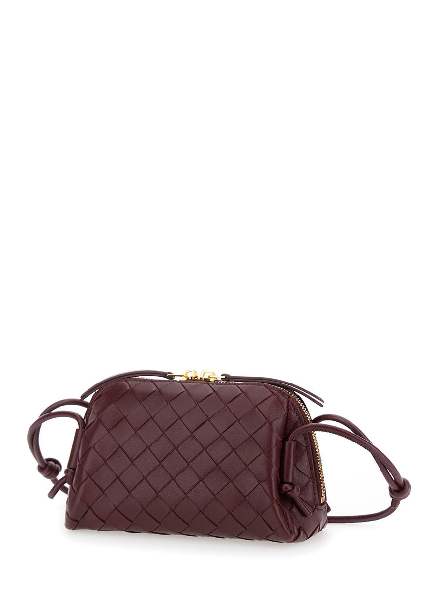 Bottega Veneta Women 'Concert' Bordeaux Crossbody Bag With Intreccio Motif In Leather Woman
