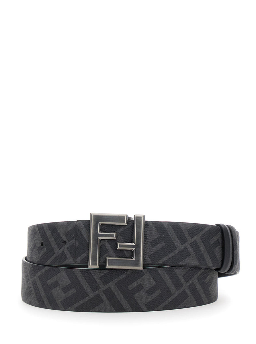 Fendi Men Black Reversible Belt With Ff Buckle In Leather Man