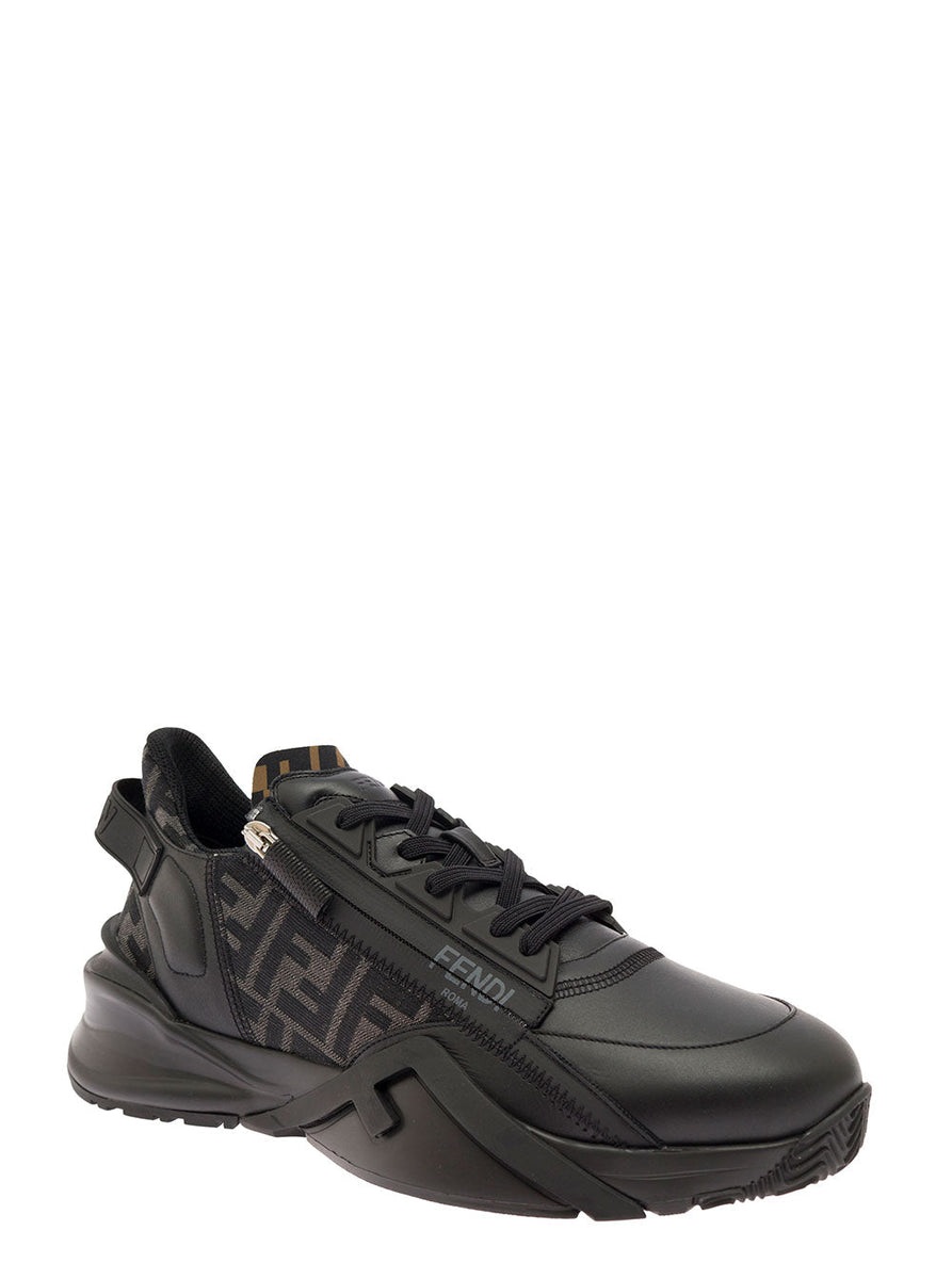 Fendi Men 'Fendi Flow' Black Low-Top Sneaker With Logo Detail In Leather Man