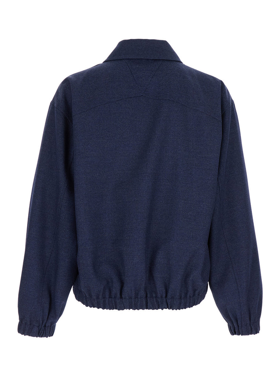 Bottega Veneta Men Blue Jacket With Classic Collar And Front Zip Closure In Wool Man