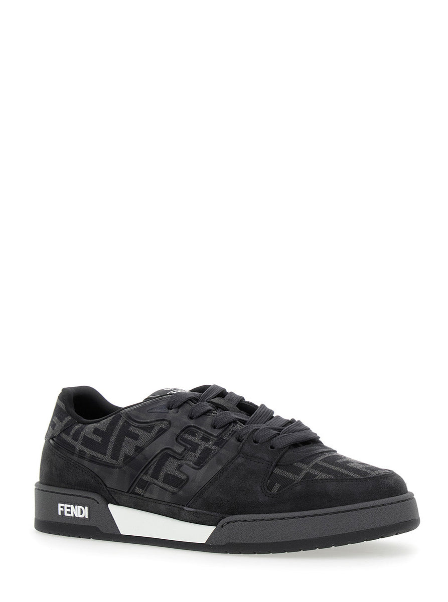 Fendi Men 'Match' Grey Sneakers With Logo Patch On The Tongue And All-Over Ff Motif In Leather Man