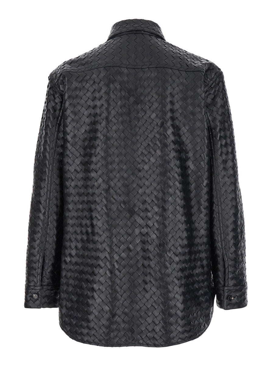 Bottega Veneta Men Black Oversize Jacket In Braided Leather Man