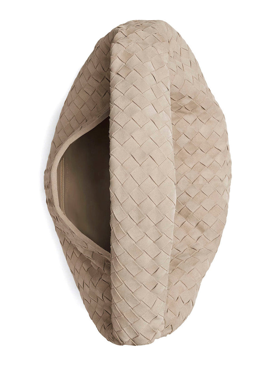 Bottega Veneta Women 'Hop' Beige Large Shoulder Bag With Intrecciato Motif And Magnetic Closure In Suede Woman