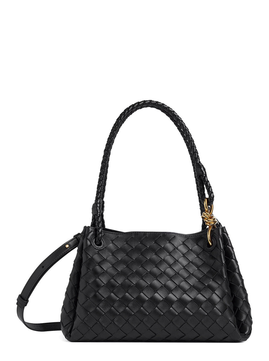 Bottega Veneta Women 'Parachutte' Black Shoulder Bag With Knot Detail And Intrecciato Motif In Leather Woman