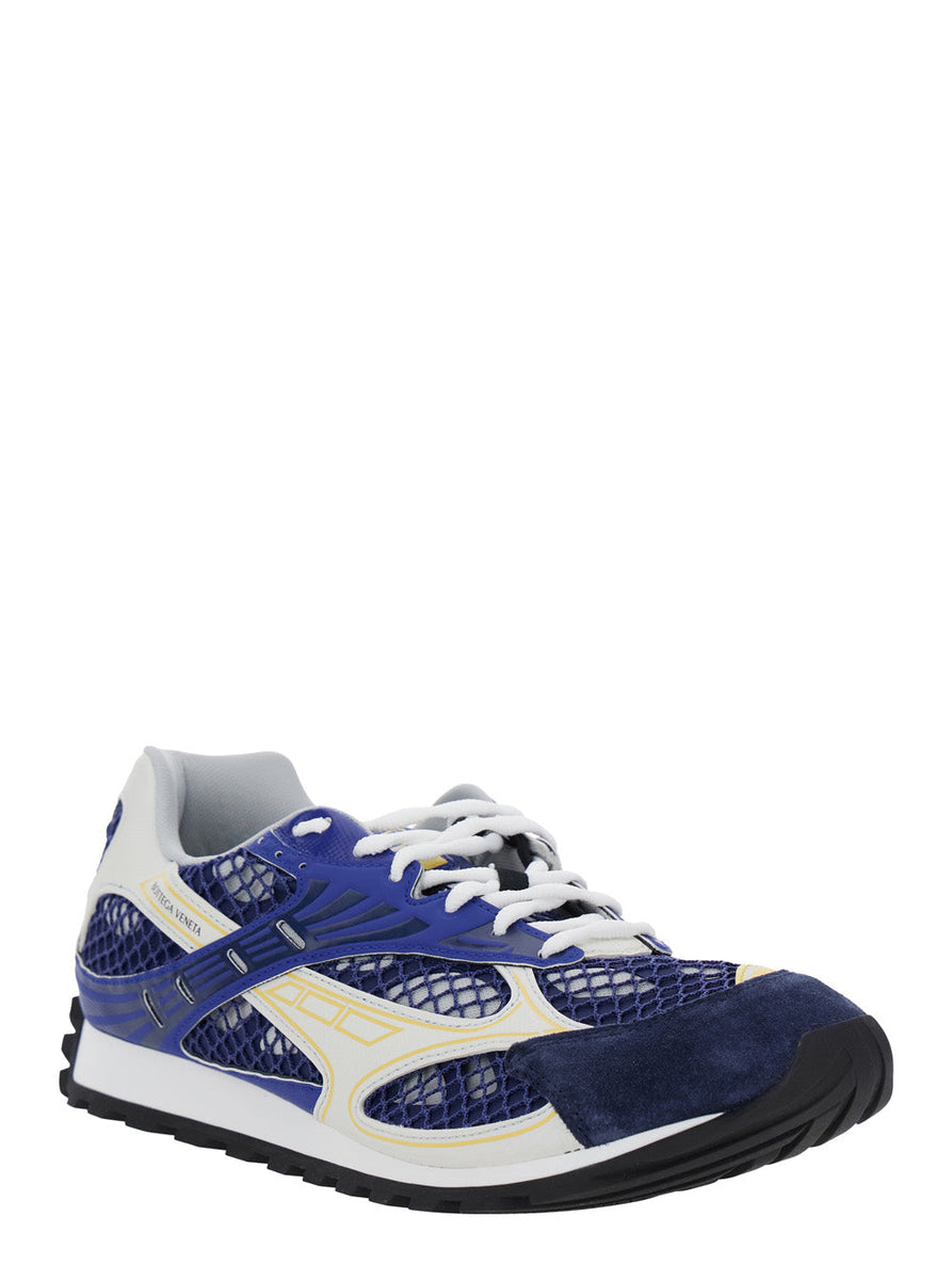 Bottega Veneta Men 'Orbit' Blue Sneakers With Logo Lettering Print In Lightweight Techno Mesh Man