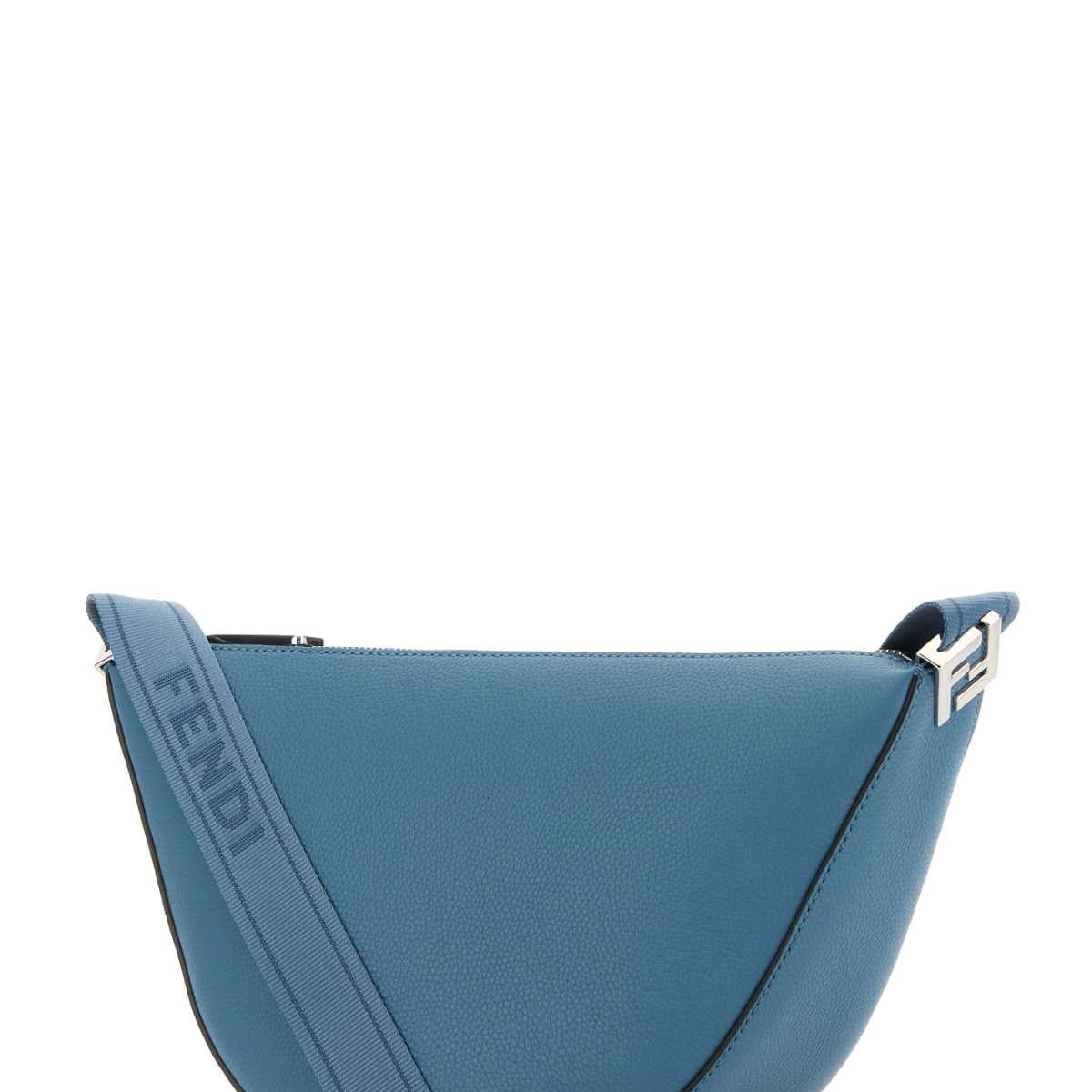 Fendi Men Cerulean Blue Leather Small Fendi Melon Crossbody Bag