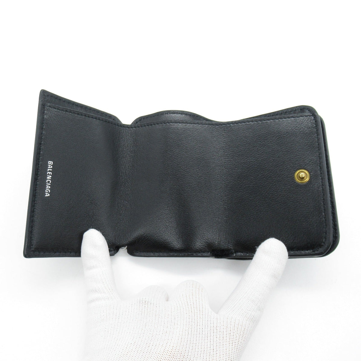 balenciaga Leather Trifold Wallet Black