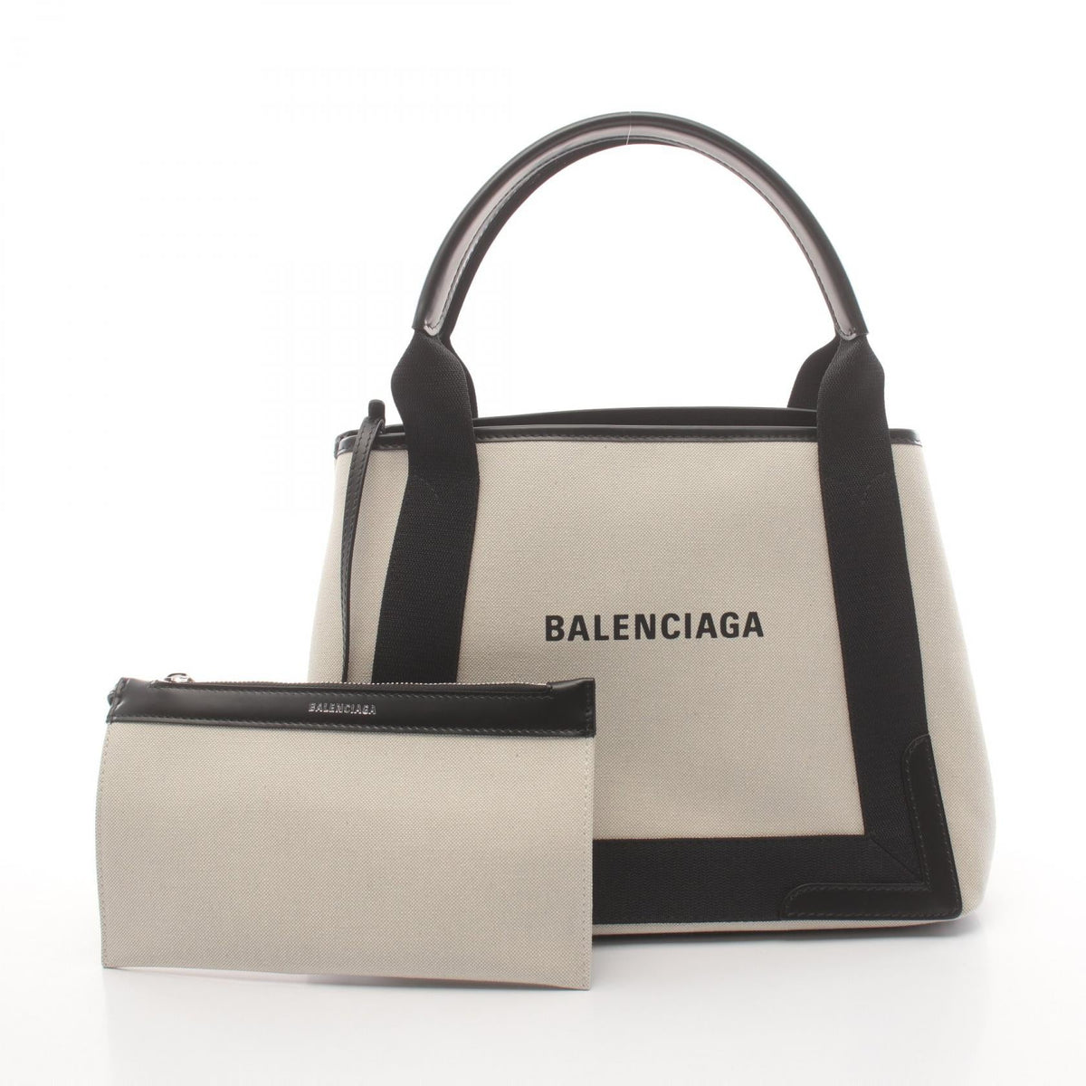 balenciaga Navy Cabas S Canvas Leather Tote