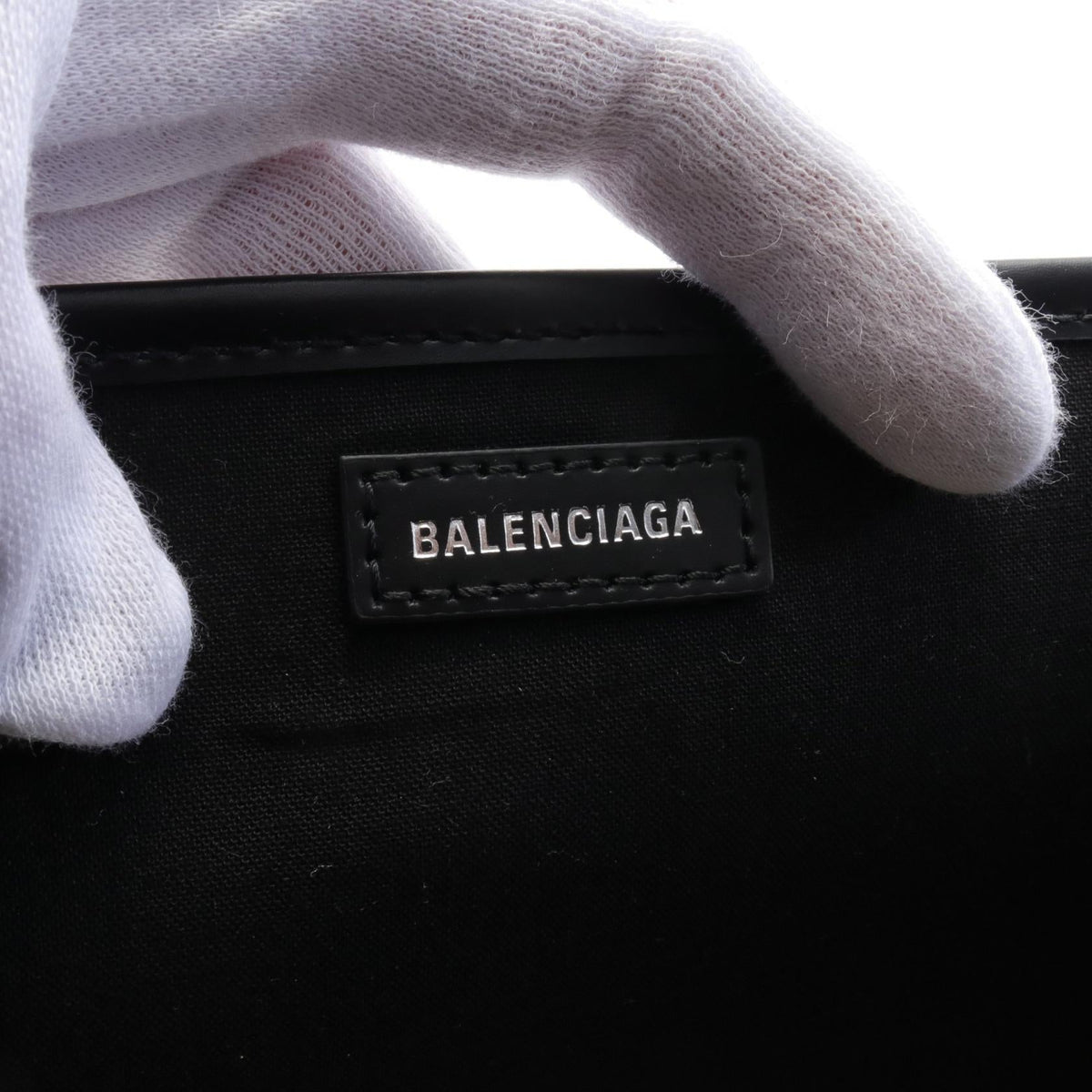 balenciaga Navy Cabas S Canvas Leather Tote
