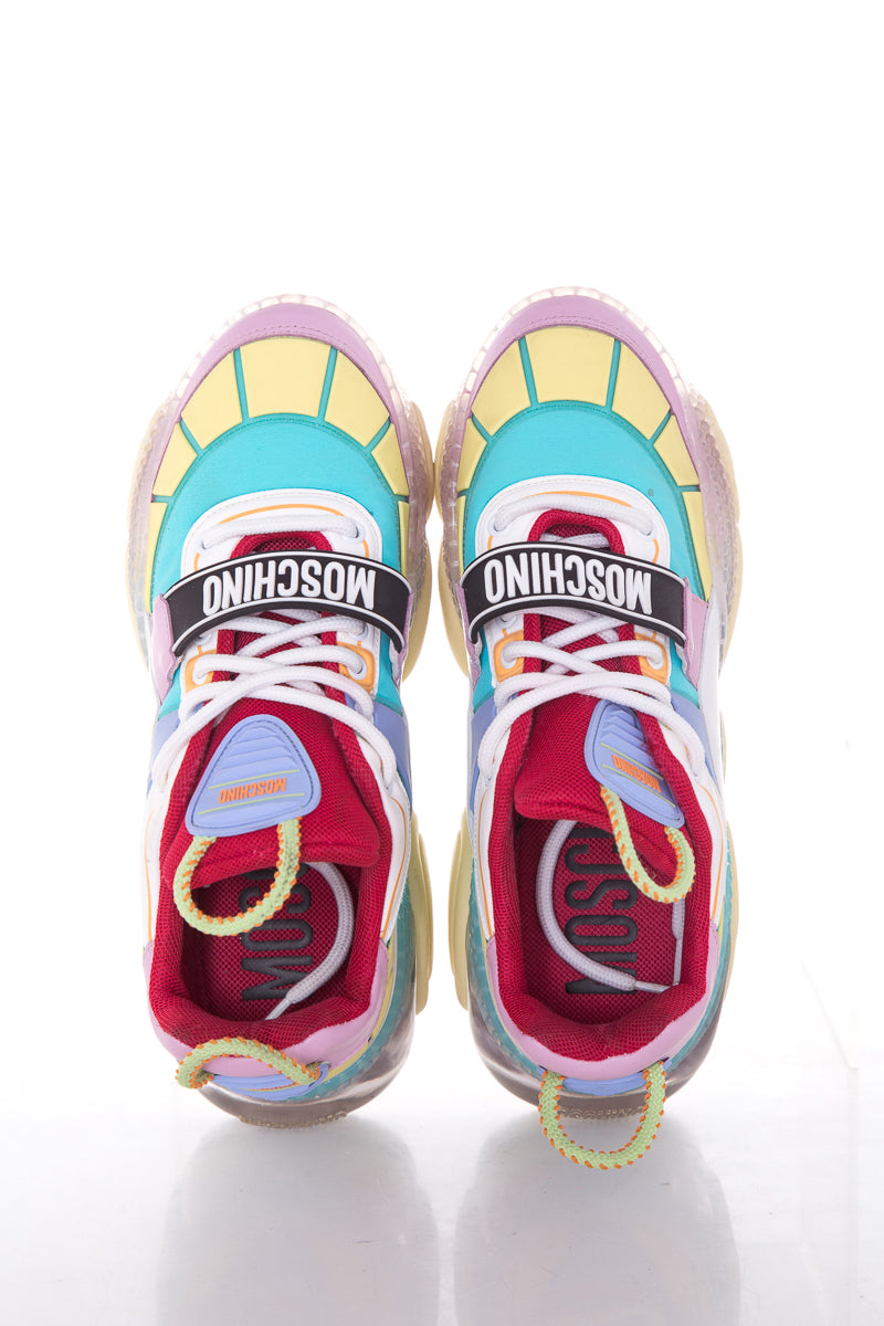 Moschino Multicolored Logo-Strap Teddy-Sole Sneakers SZ 40