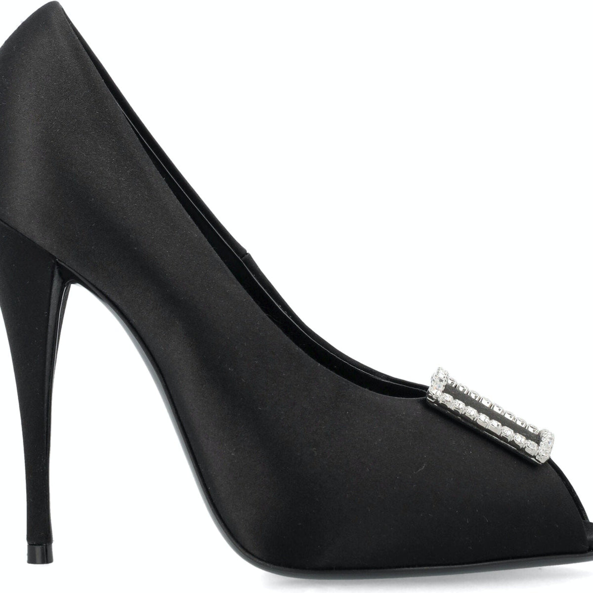 PEEP PUMPS IN SATIN CREPE