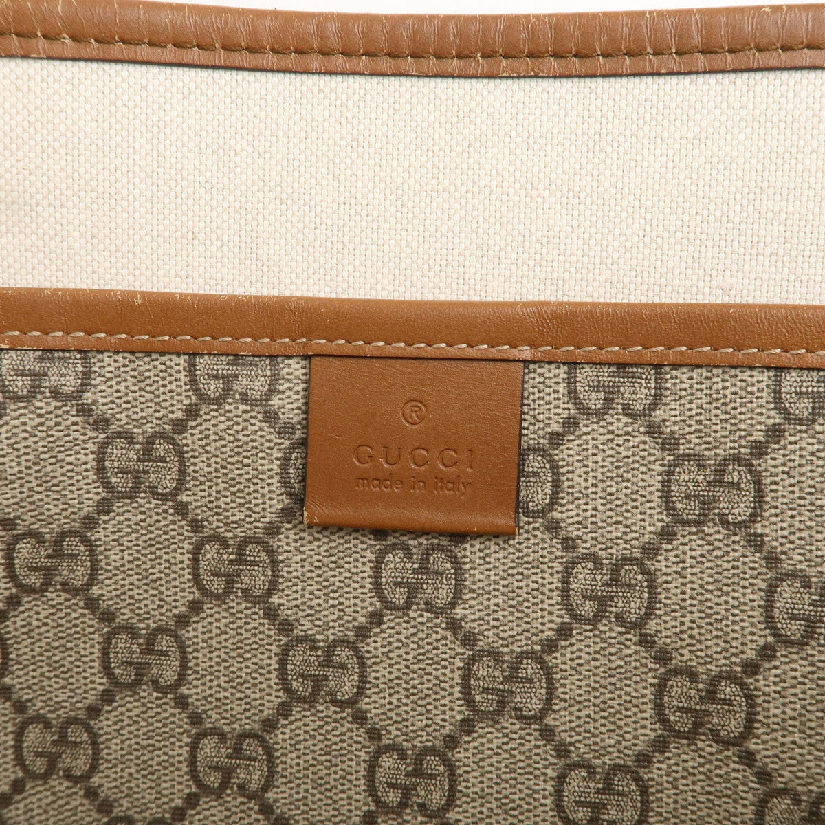 GUCCI GG Supreme Leather Tote Bag Hand Bag Beige Brown 211134