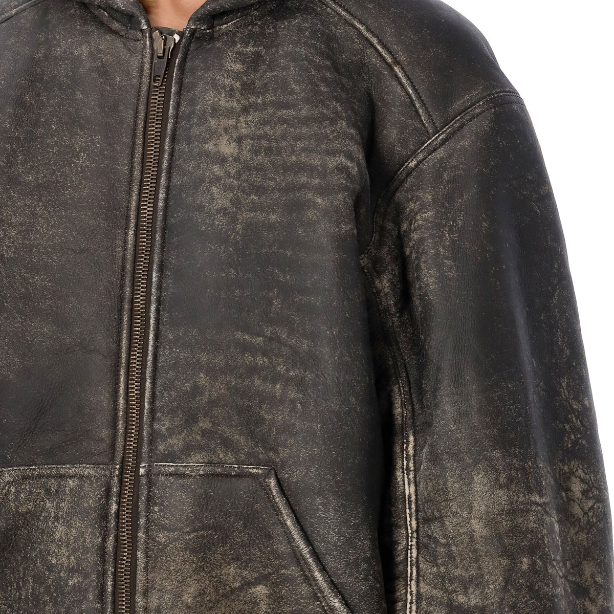 BALENCIAGA Hooded Shearling Bomber Jacket - Size 34