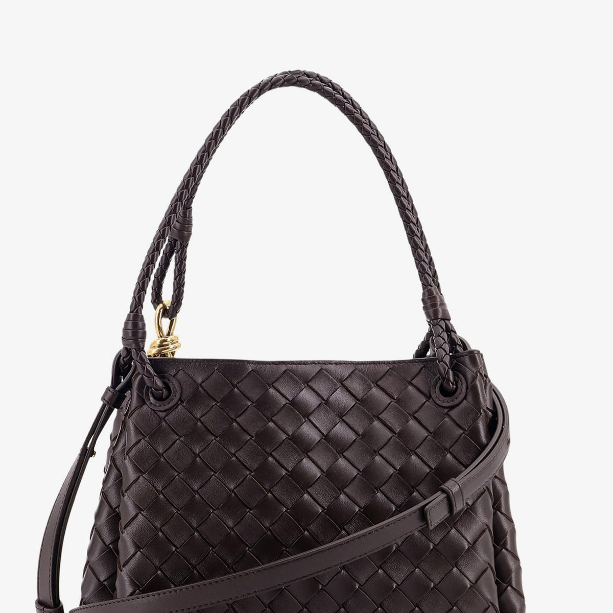 Bottega Veneta Women Parachute Leather Shoulder Bag With Intrecciato Motif And Knot Detail