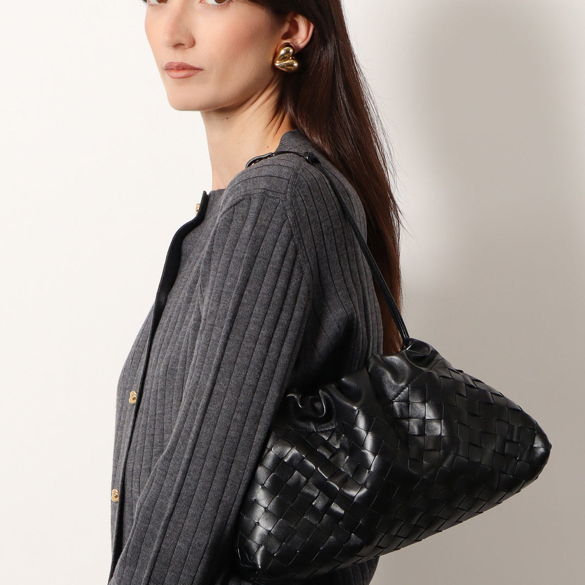 Bottega Veneta Women Leather Dustbag Clutch With Intrecciato Motif