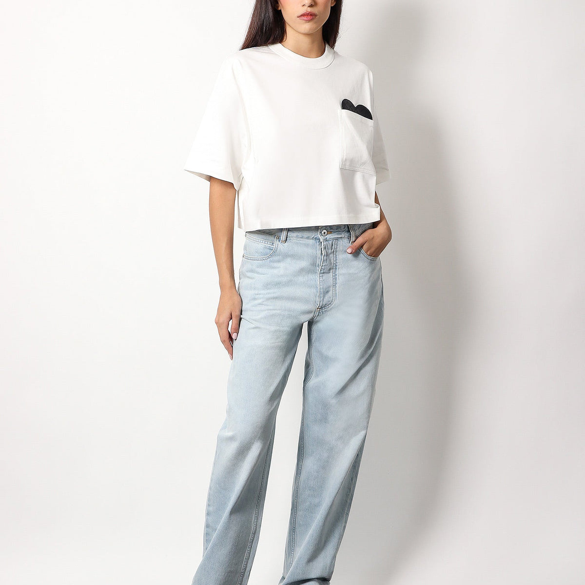 Bottega Veneta Women Cotton T-Shirt With Intrecciato Leather Detail