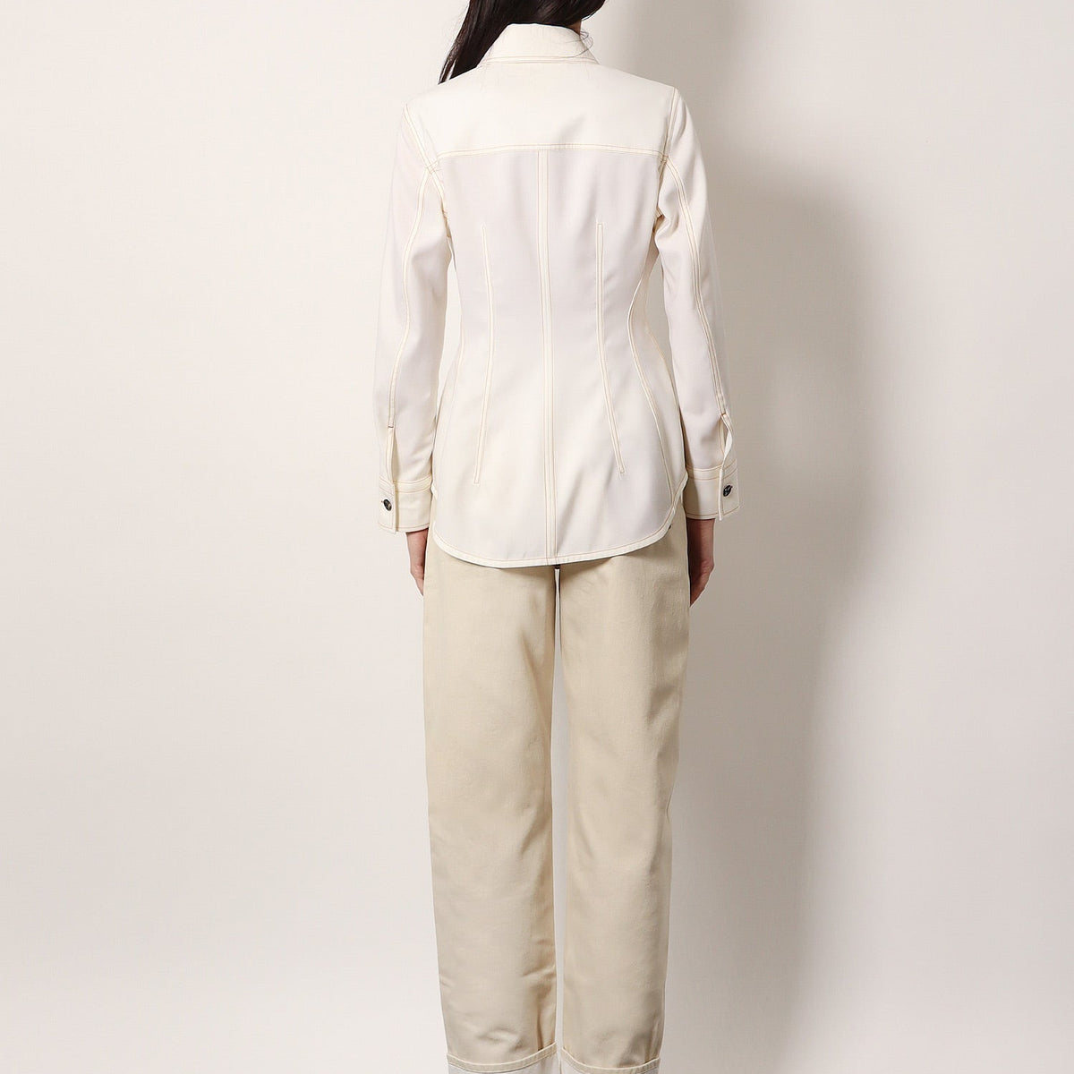 Bottega Veneta Women Traverl Light Wool Shirt With Maxi Pointed Collar