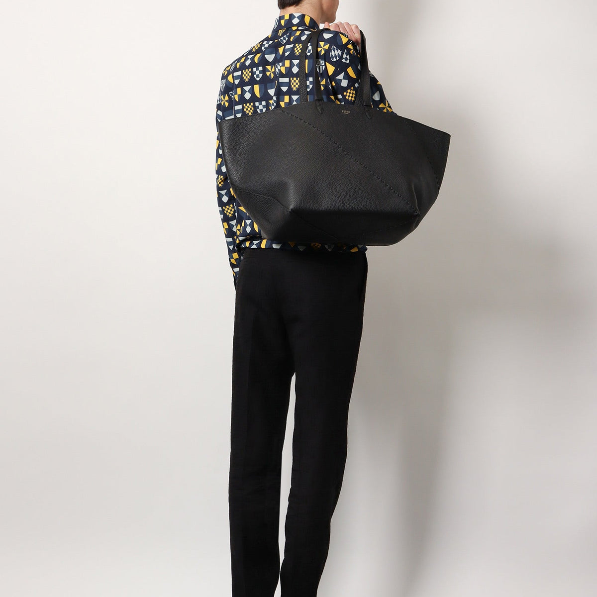 Fendi Men Diagonal Selleria Large Leather Shopping Bag
