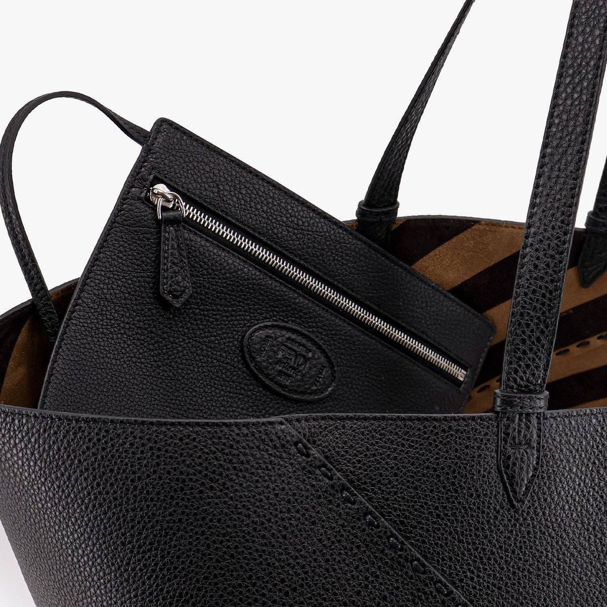 Fendi Men Diagonal Selleria Large Leather Shopping Bag