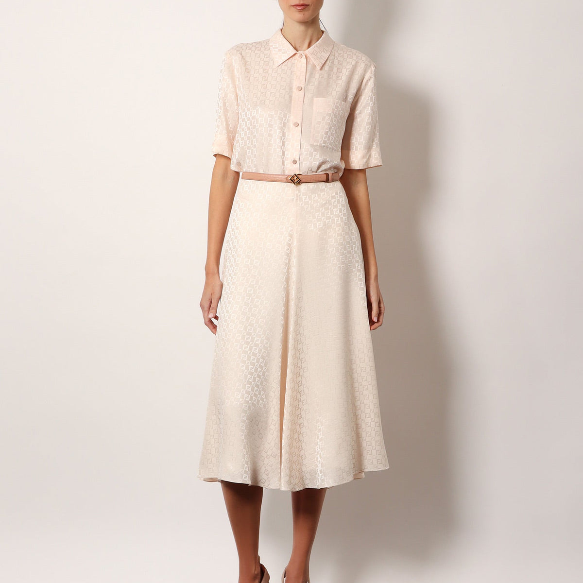 Fendi Women Jacquard Silk Shirt With Ff Chess Motif