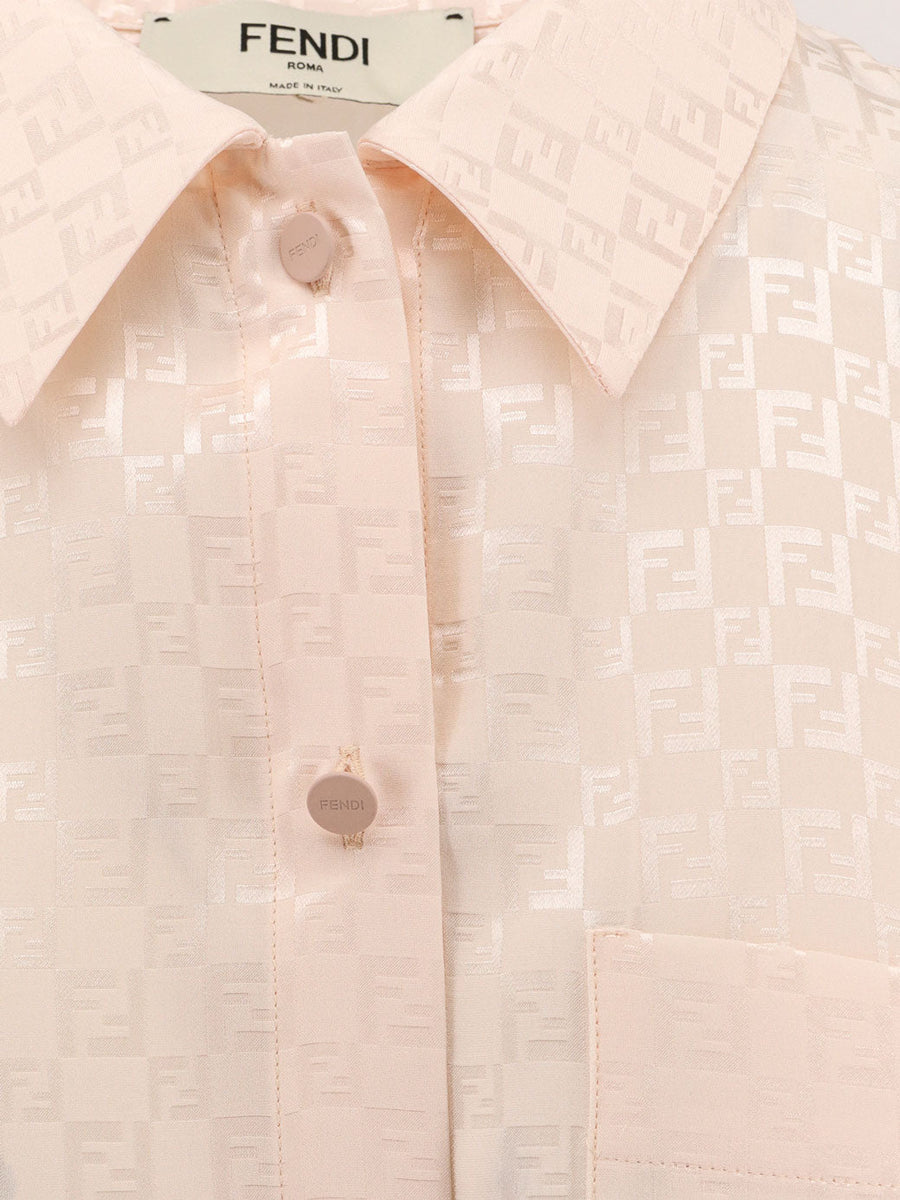 Fendi Women Jacquard Silk Shirt With Ff Chess Motif
