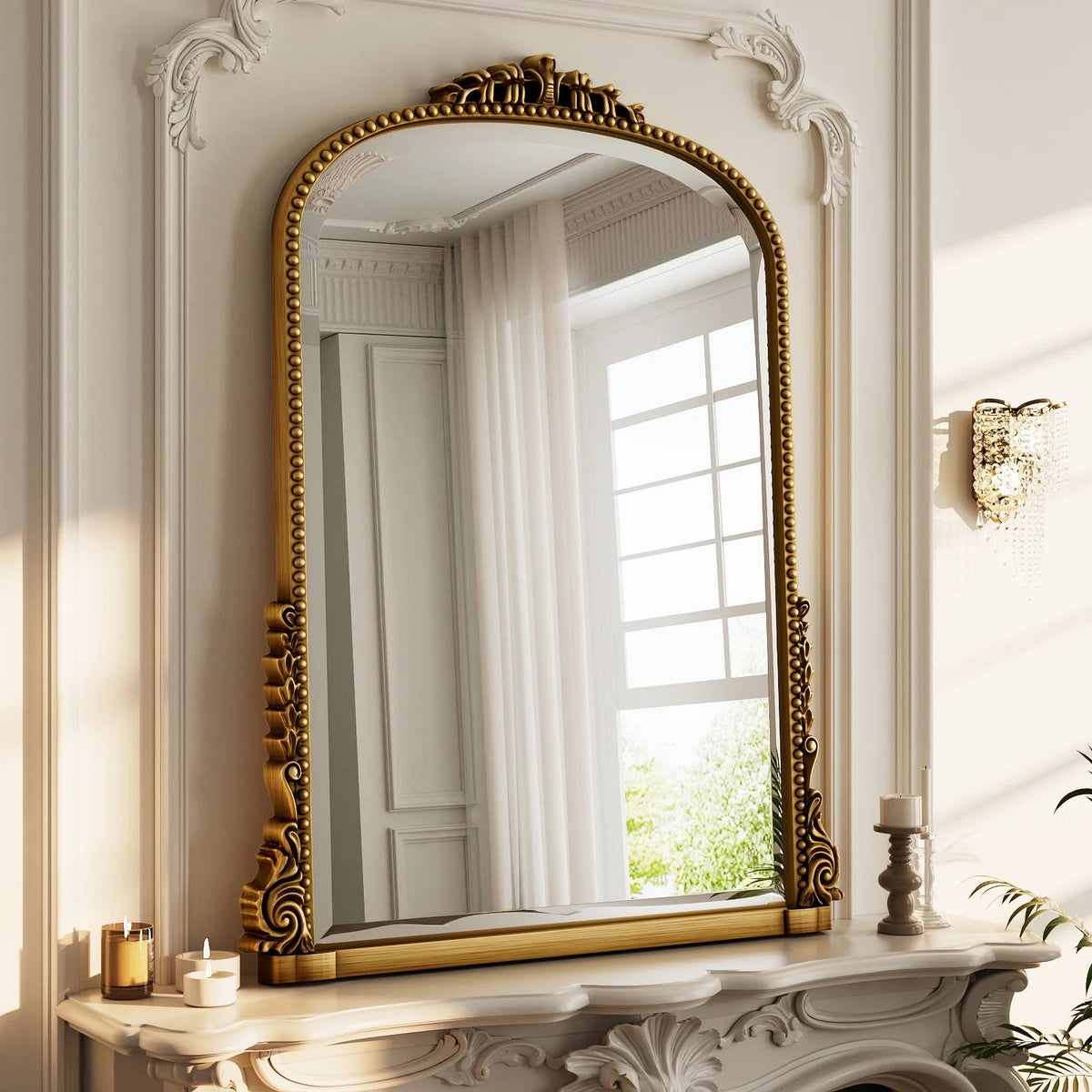 32"X 24" Arched Vanity Mirror Decor Wall Mirror for Bathroom,Antique Gold