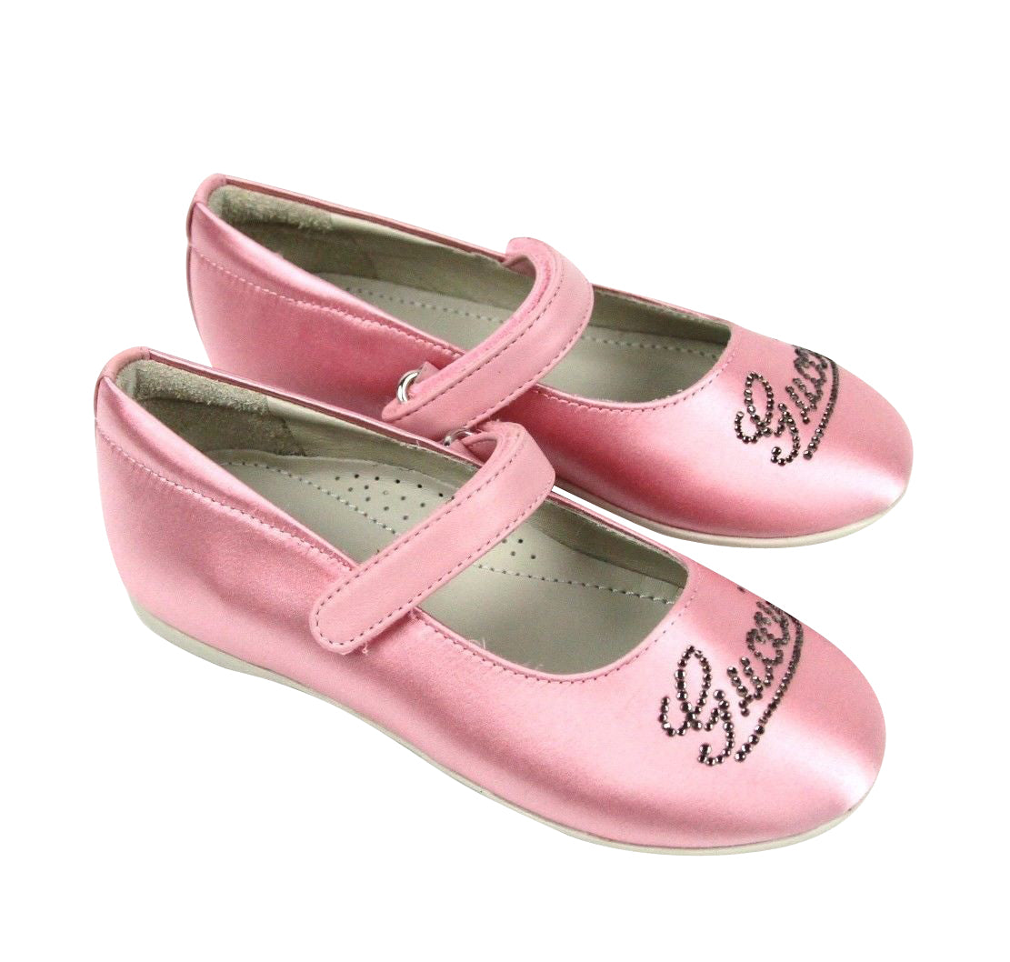 Gucci Kids Pink Satin "Daisy" Ballet Flat With Strass