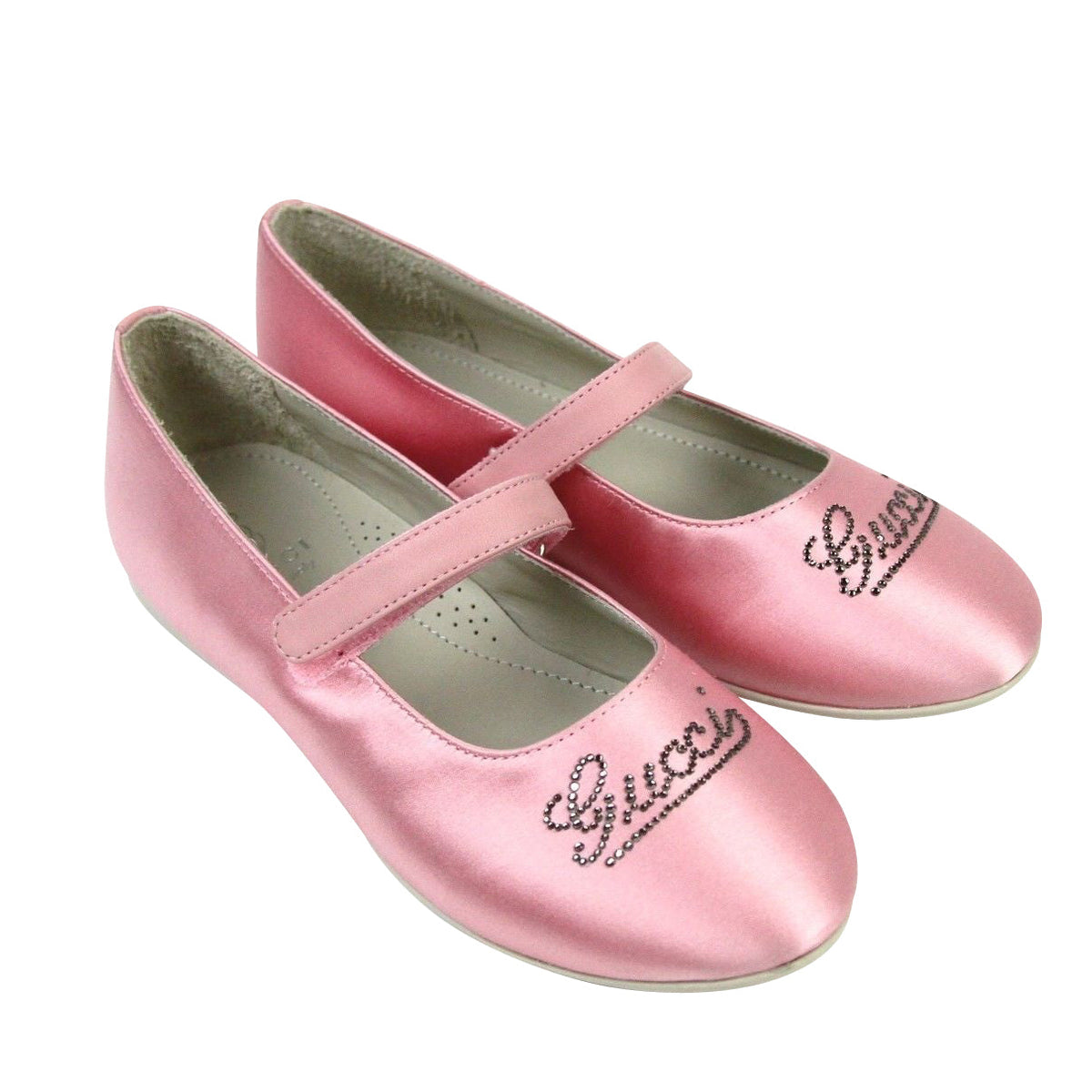Gucci Kids Pink Satin "Daisy" Ballet Flat With Strass