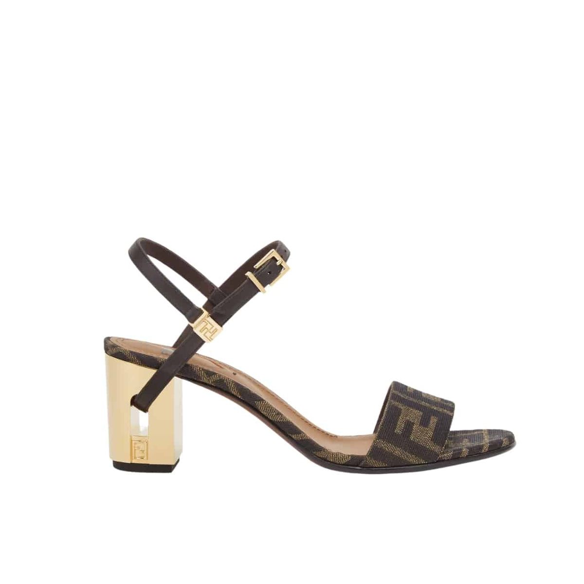 FD DELFINA  FF JACQUARD MEDIUM HEELED SANDALS BROWN  8X8663AJZFF1D1C