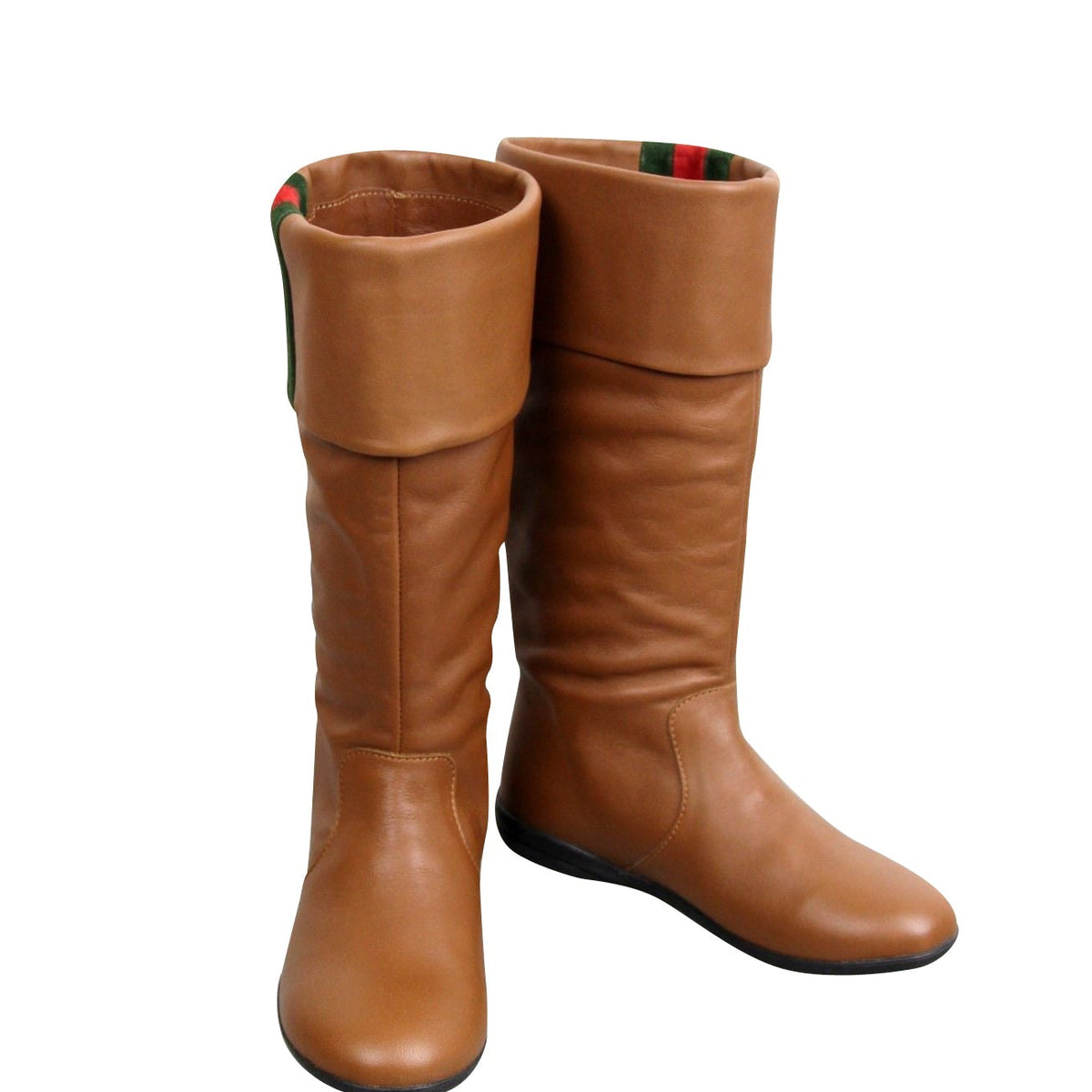Gucci Kids Brown Leather Boots With Web Detail