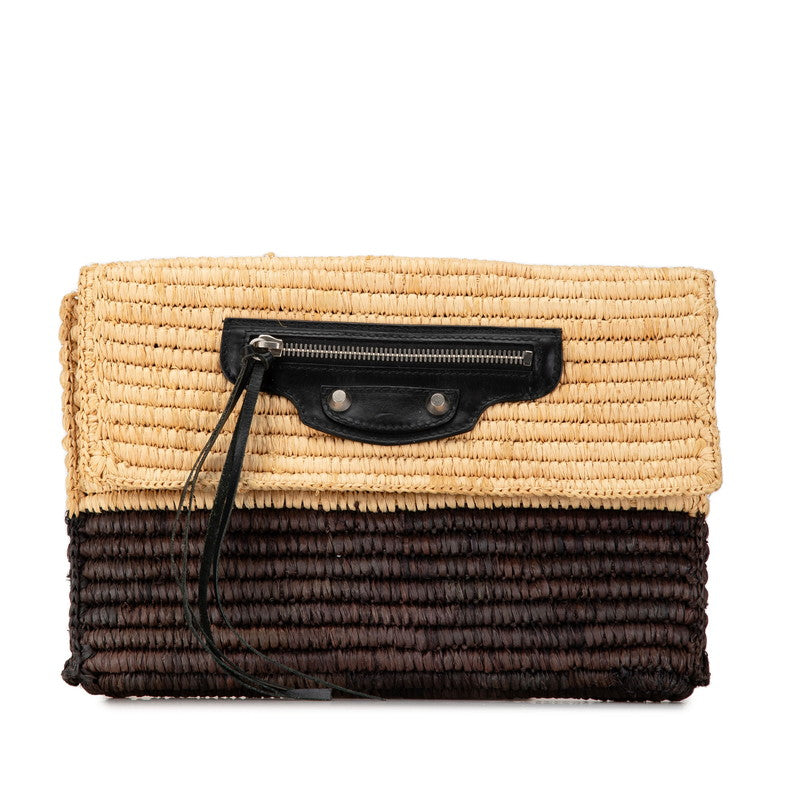 balenciaga Raffia Leather Clutch Bag