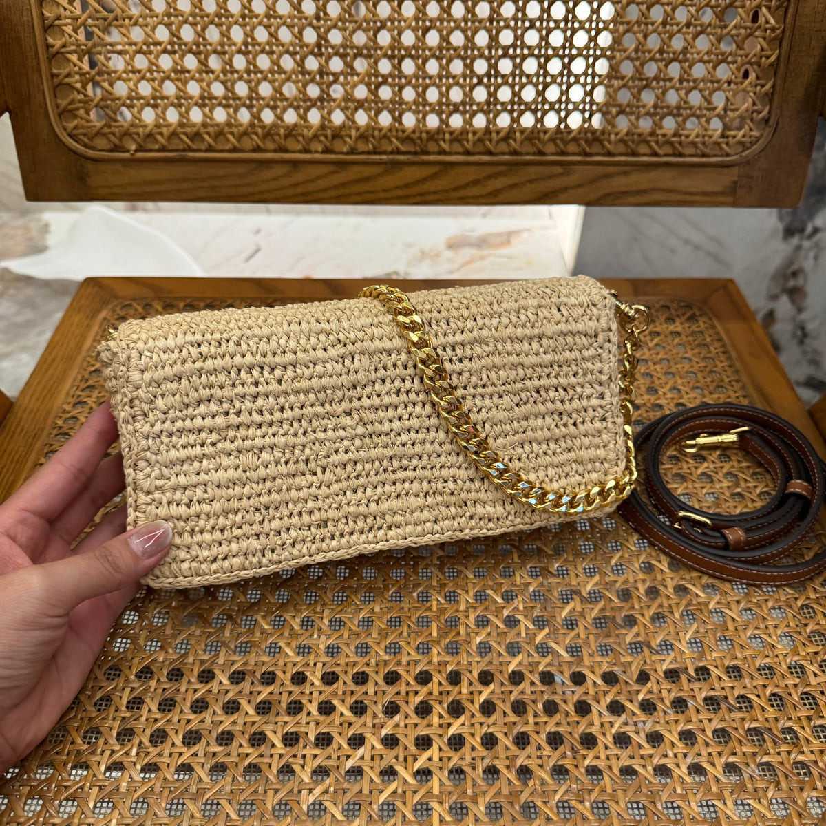 CEL MULTIPOCHETTE IN RAFFIA BAG