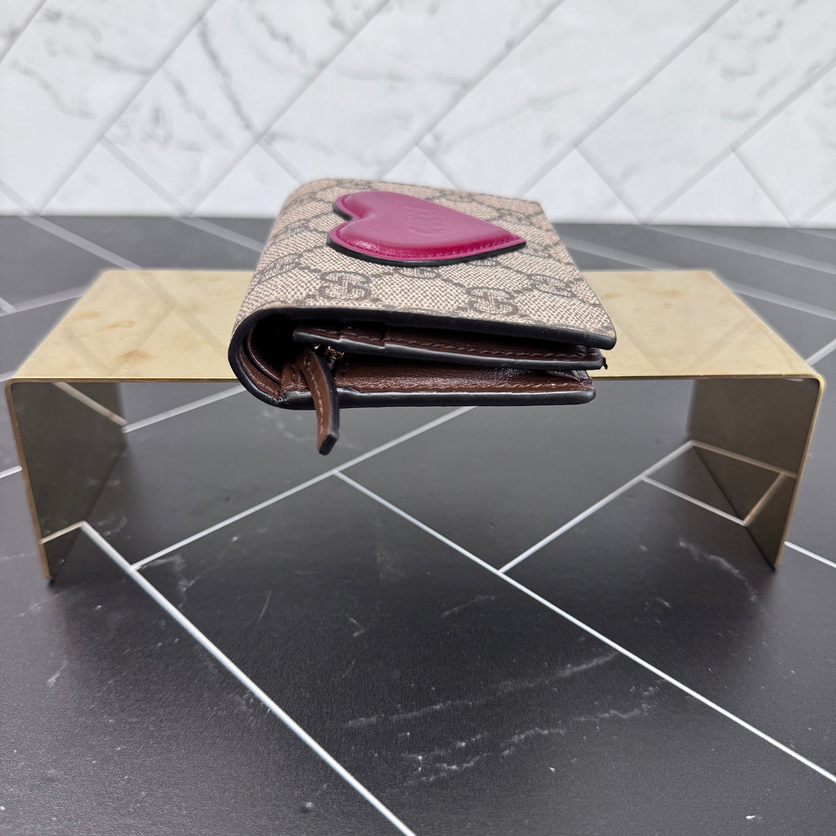 Gucci Brown Coated Canvas Heart Motif Wallet