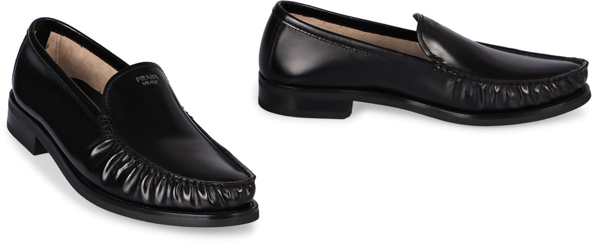 PRADA Men's Smooth Calfskin Loafers with Round Toe Line