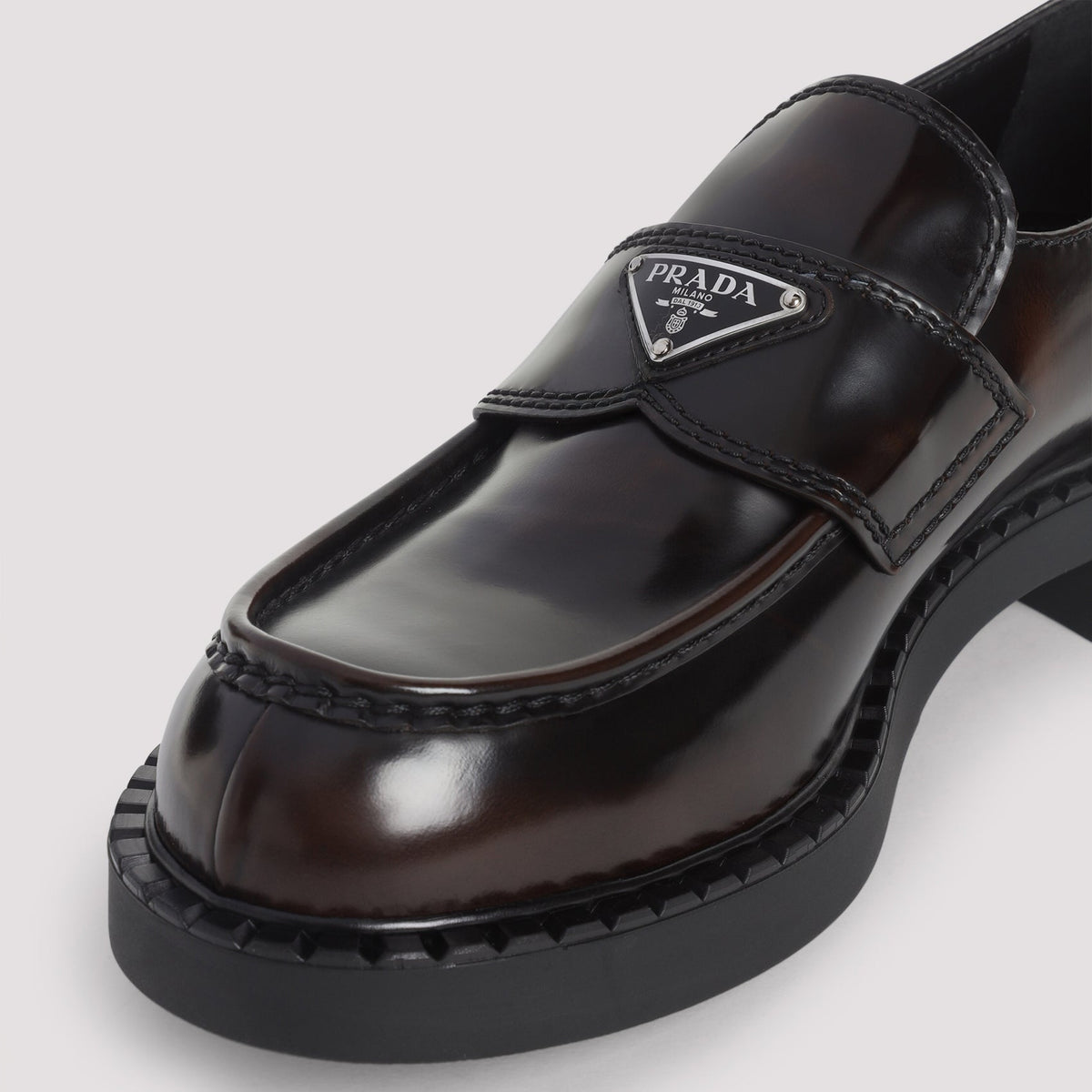PRADA Premium Leather Chocolate Loafers for Men