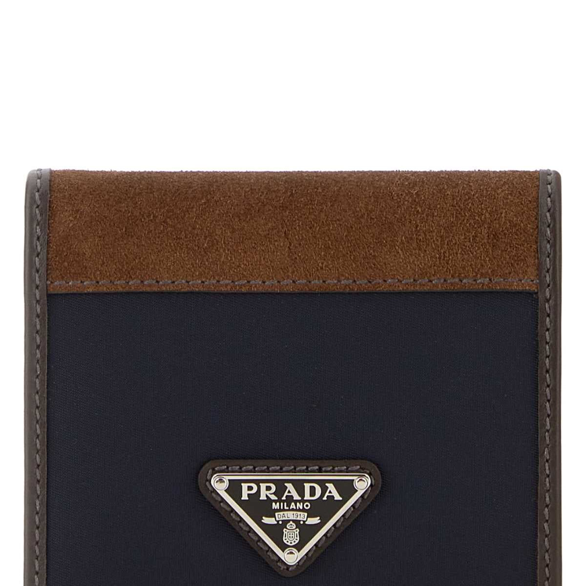 PRADA Mini Two-Tone Fabric and Suede Wallet