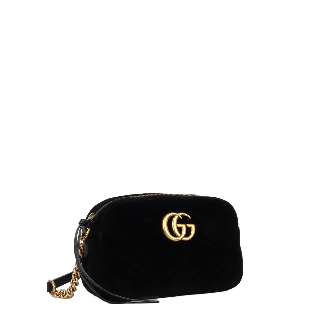 Gucci GG Marmont Small Matelasse Shoulder Bag Black Velvet GHW.