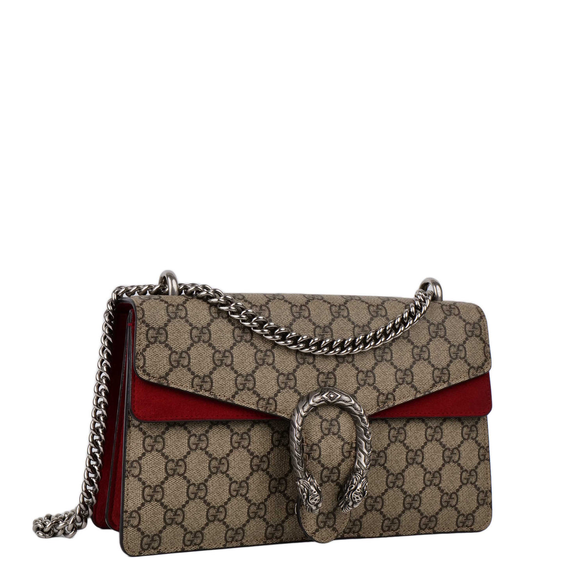 Gucci Small Dionysus GG Supreme With Red Suede Trim.