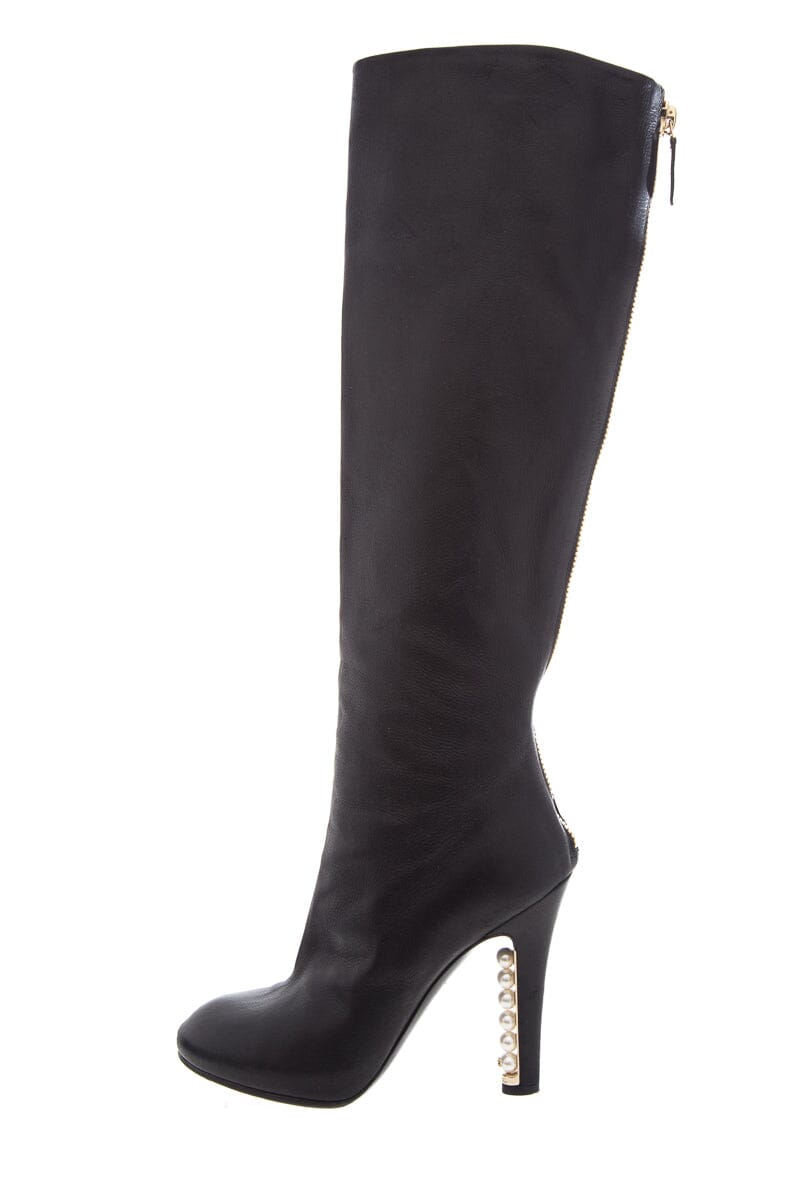 Chanel Black Leather High Boots SZ 36