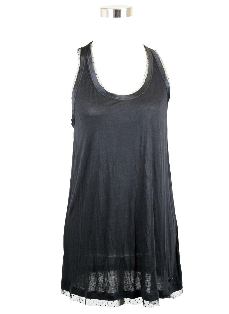 Gucci Women's Jersey Racerback Black Viscose Tank With Silk Tulle Detail