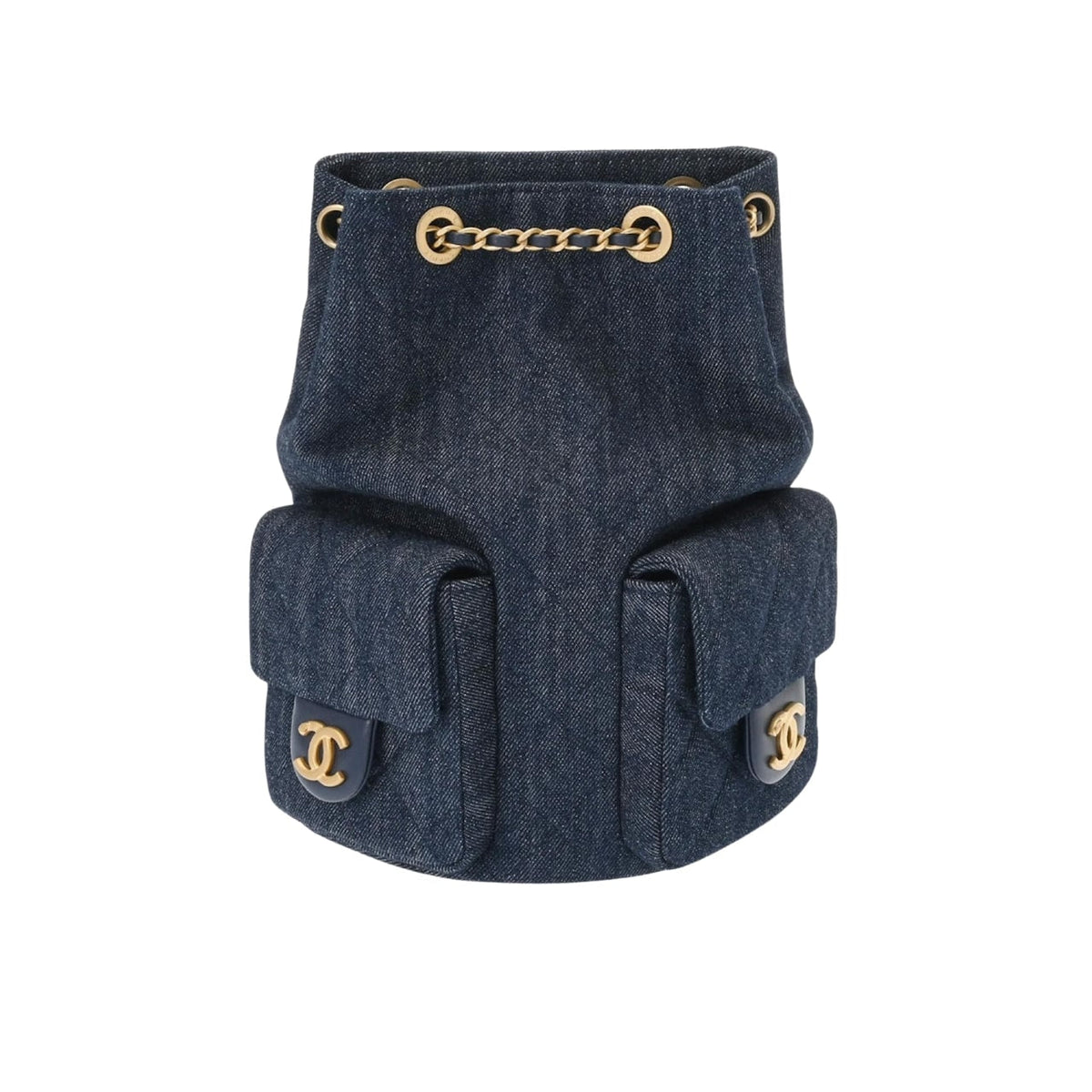 CC 25C GOLD TONE METAL DENIM BACKPACK NAVY BLUE 24CM