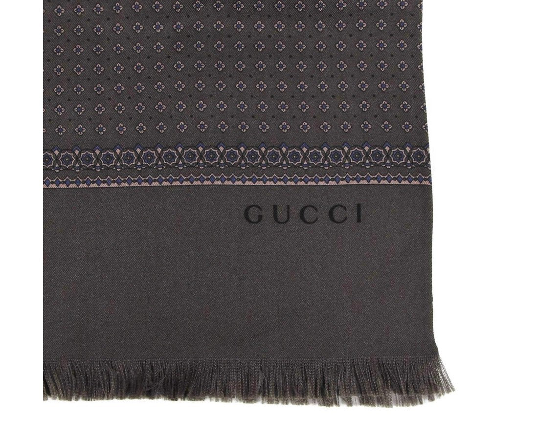 Gucci Unisex Brown Green Silk With Flower Print Twill Scarf