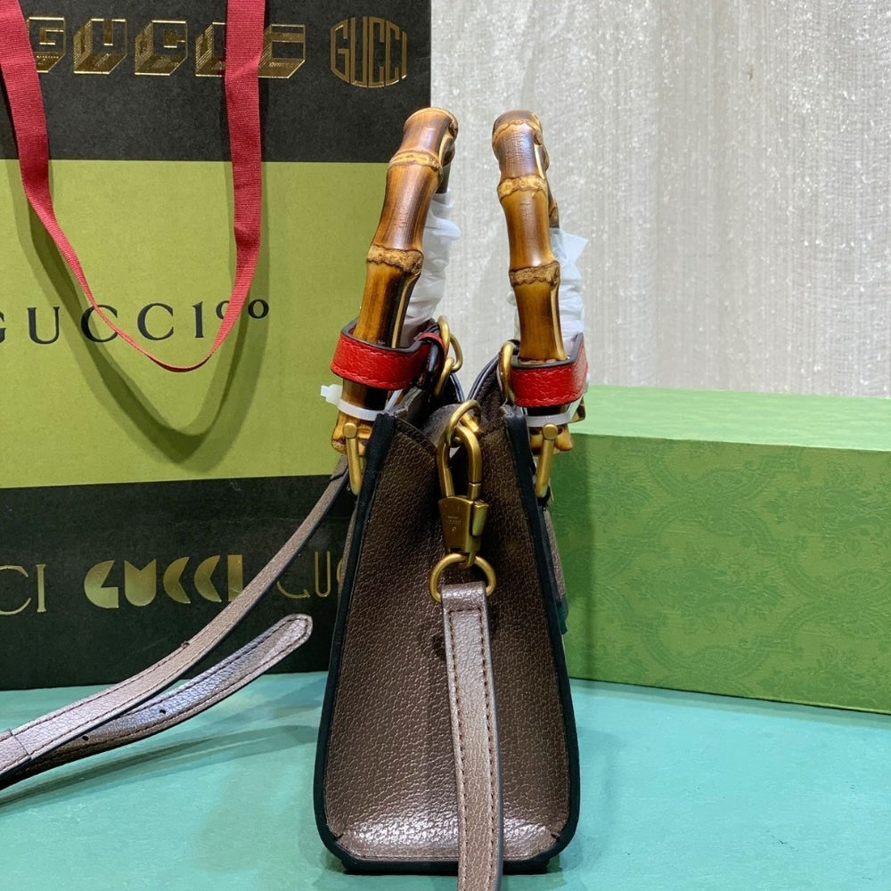 GG DIANA JUMBO GG MINI TOTE BAG CAMEL EBONY 27CM