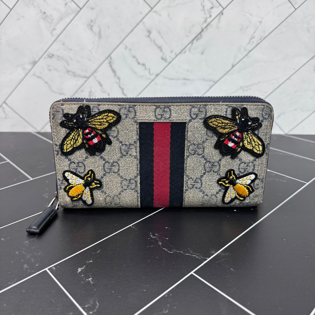 Gucci Patches Blue Coated Canvas Zippy Wallet
