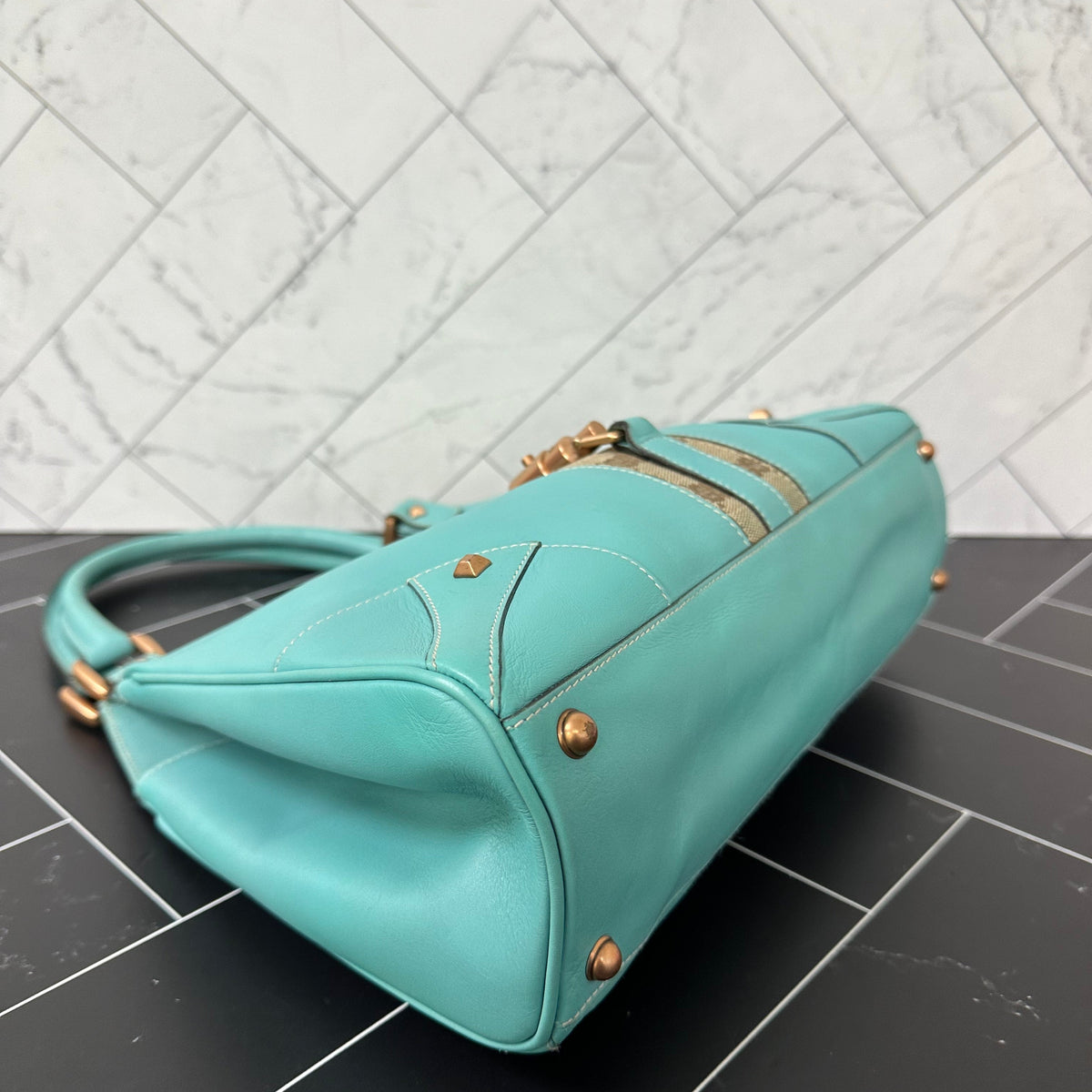 Gucci Teal Leather Jackie Shoulder Bag