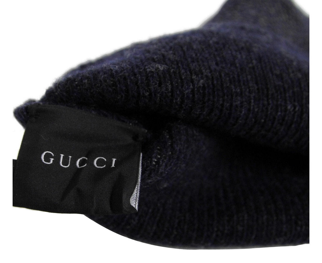 Gucci Unisex Dark Blue Wool Cashmere cotton Beanie Hat with Logo