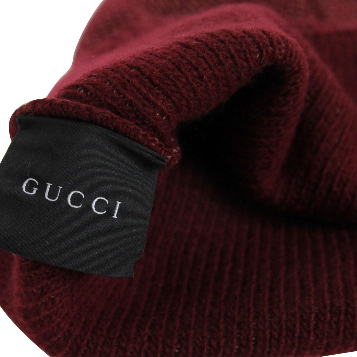 Gucci Unisex Burgundy Wool Cashmere Cotton Knit Beanie Hat With Logo